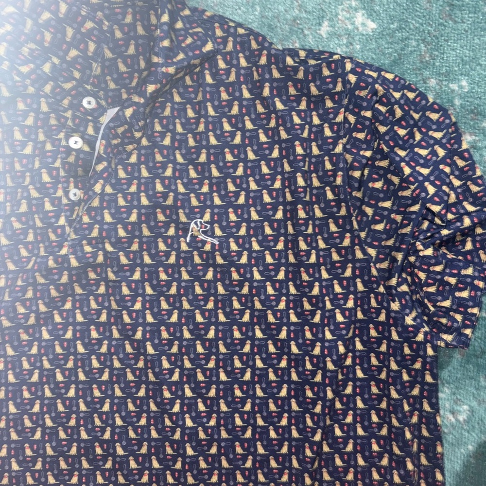 Rhoback Performance Polo Men's XXXL The Golden Retriever Dog Print Admiral Navy